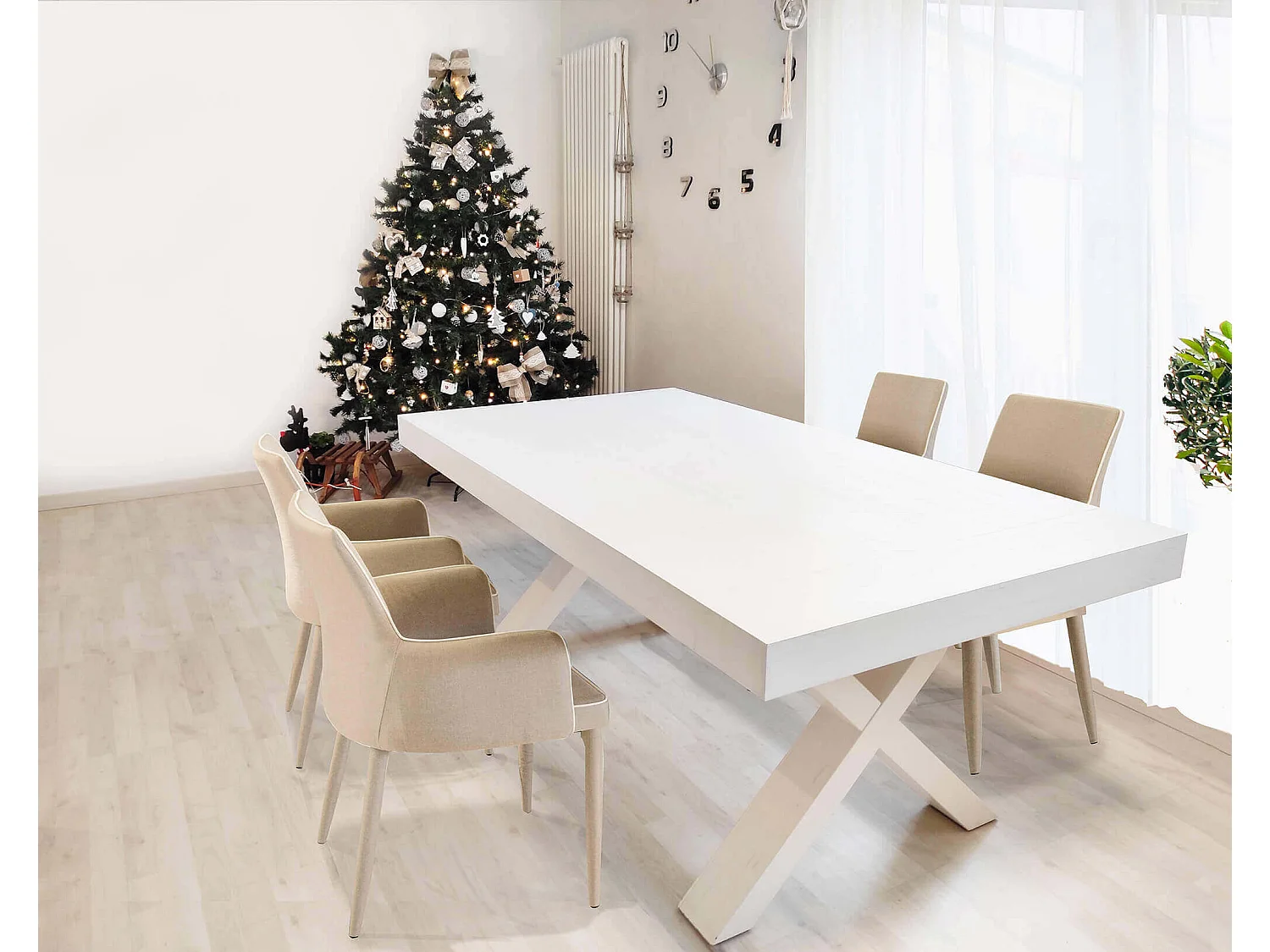 MilaniHome.it - Tavolo Da Pranzo Moderno Di Design Allungabile In Legno Bianco Consumato Cm 100x180/230/280 Per Interno Sala Da Pranzodi coloreBianco