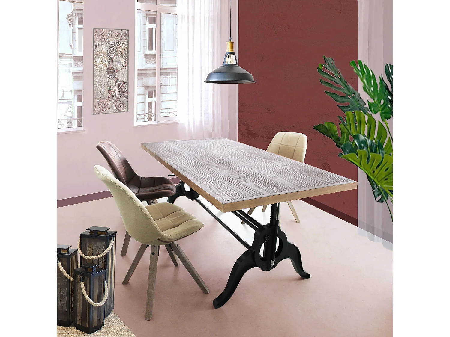 MilaniHome.it - tavolo da pranzo industrial cm 178x86,5x88 hdi coloreMarrone