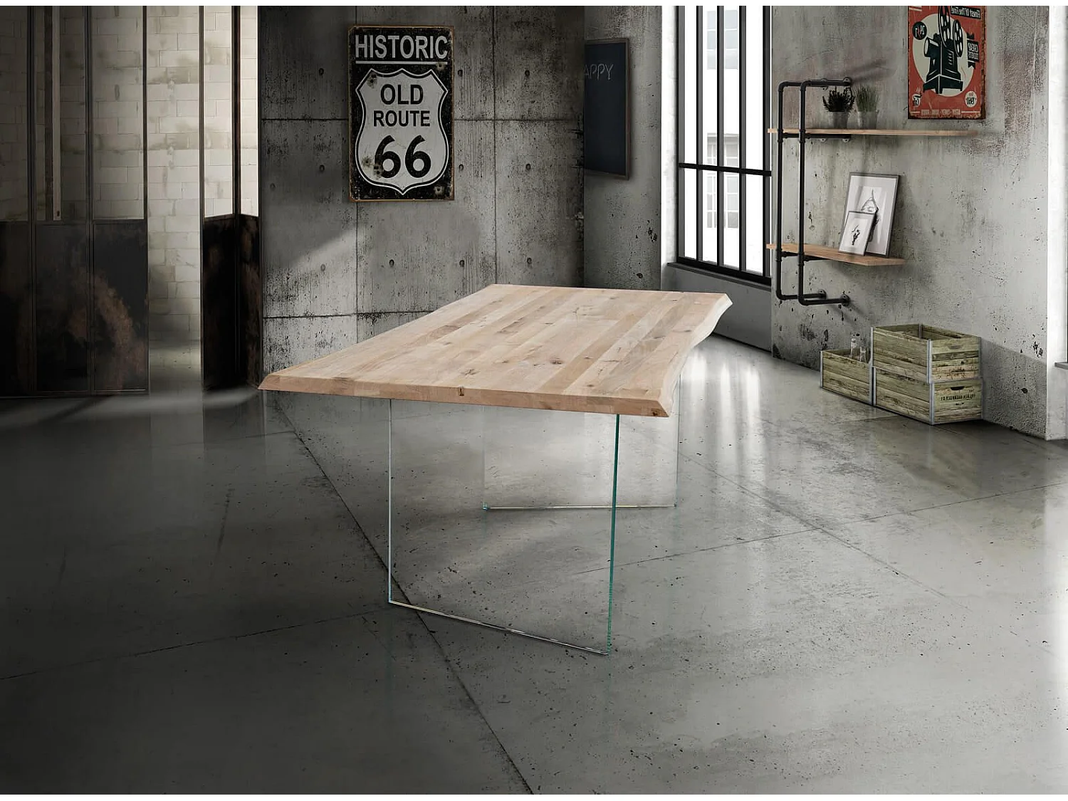 MilaniHome.it - Tavolo Da Pranzo Moderno Di Design Cm 180x90 Struttura In Vetro Piano Massello Naturale Per Sala Da Pranzo Cucina Ristorantedi coloreMarrone