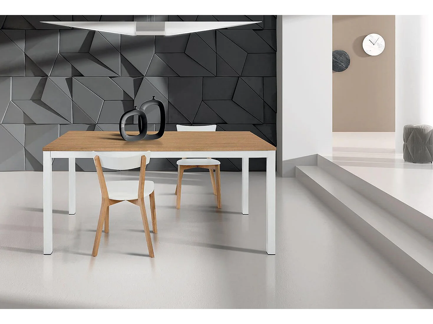 MilaniHome.it - Tavolo Da Pranzo Moderno Di Design Allungabile Cm 80x120/170 Rovere Struttura Bianca Piano Naturale Per Sala Da Pranzodi coloreMarrone