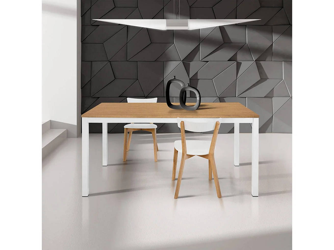 MilaniHome.it - Tavolo Da Pranzo Moderno Di Design Allungabile Cm 80x120/170 Rovere Struttura Bianca Piano Naturale Per Sala Da Pranzodi coloreMarrone