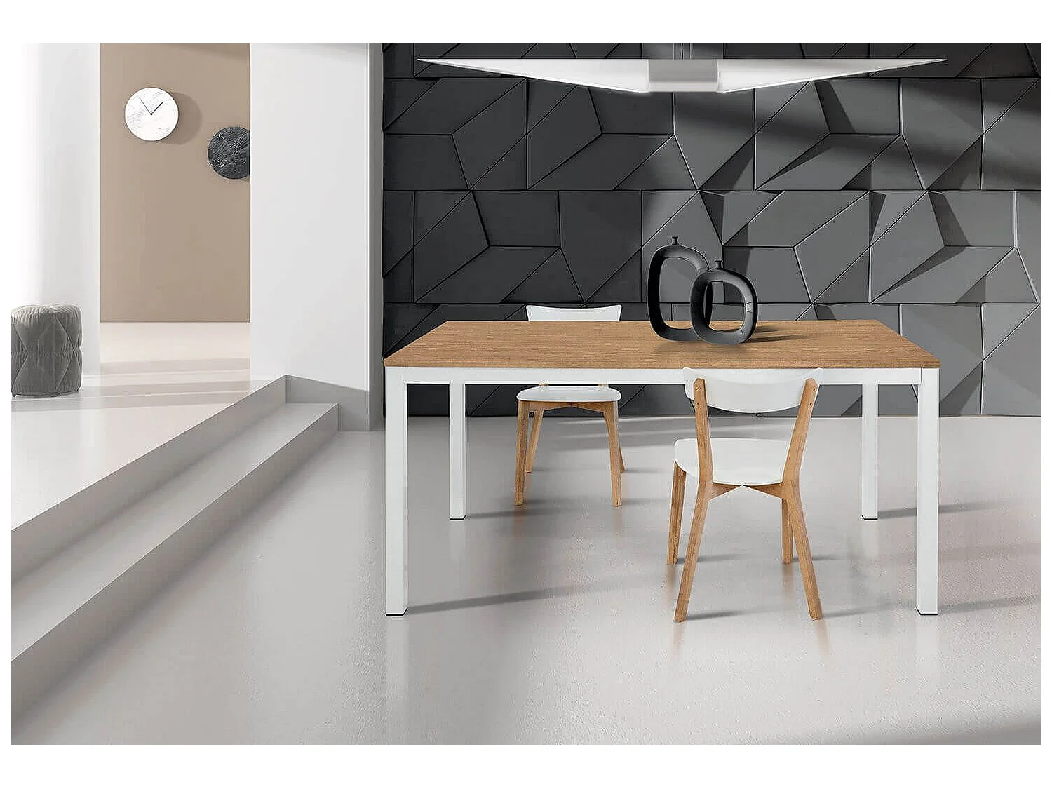 MilaniHome.it - Tavolo Da Pranzo Moderno Di Design Allungabile Cm 90x160/220 Rovere Struttura Bianca Piano Naturale Per Sala Da Pranzodi coloreMarrone