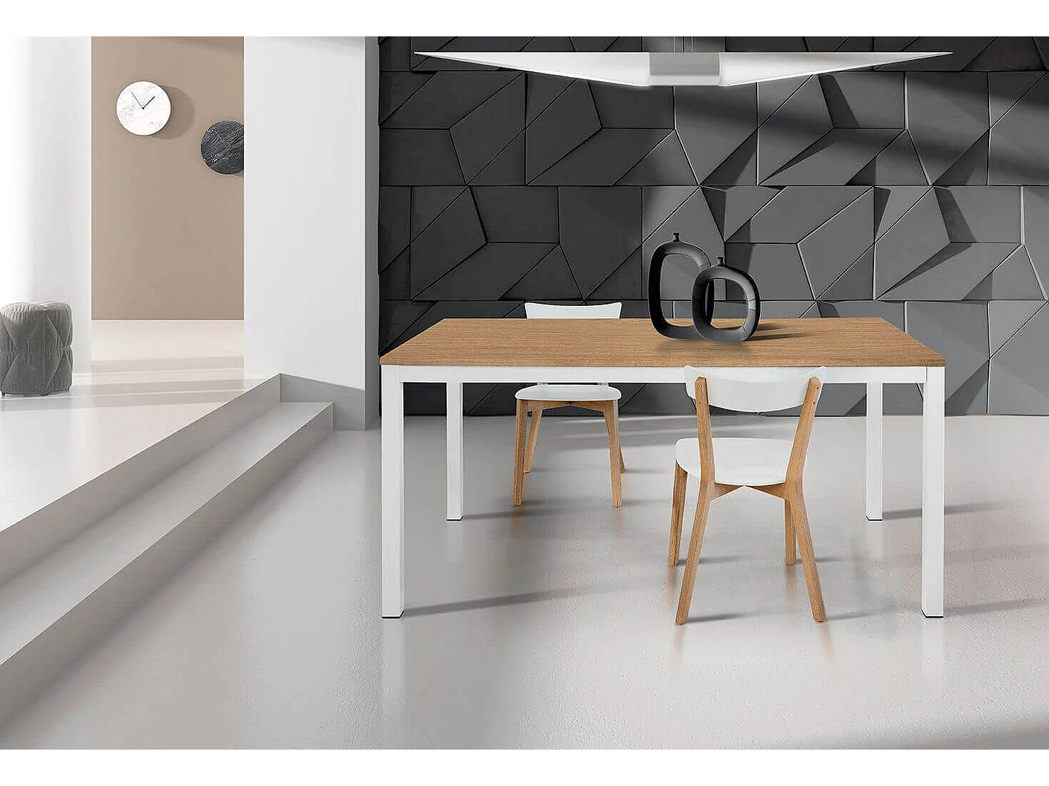 MilaniHome.it - Tavolo Da Pranzo Moderno Di Design Allungabile Cm 90x160/220 Rovere Struttura Bianca Piano Naturale Per Sala Da Pranzodi coloreMarrone