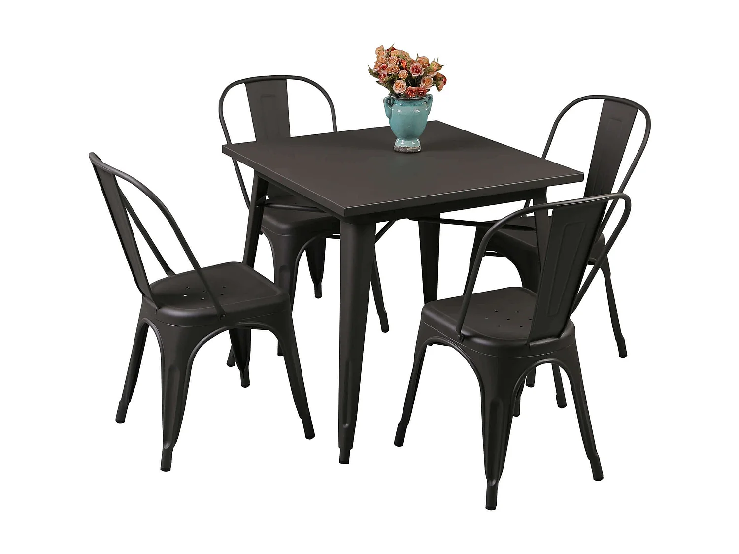 MilaniHome.it - Tavolo Da Pranzo In Metallo Verniciato Nero Stile Moderno Di Design Industrial Industriale , Cm 80x80x75 Hdi coloreAntracite