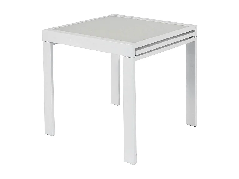 MilaniHome.it - Tavolo Da Pranzo Moderno Allungabile Con Piano In Vetro Stile Contemporaneo Bianco, Cm 70x70/140x75 Hdi coloreBianco
