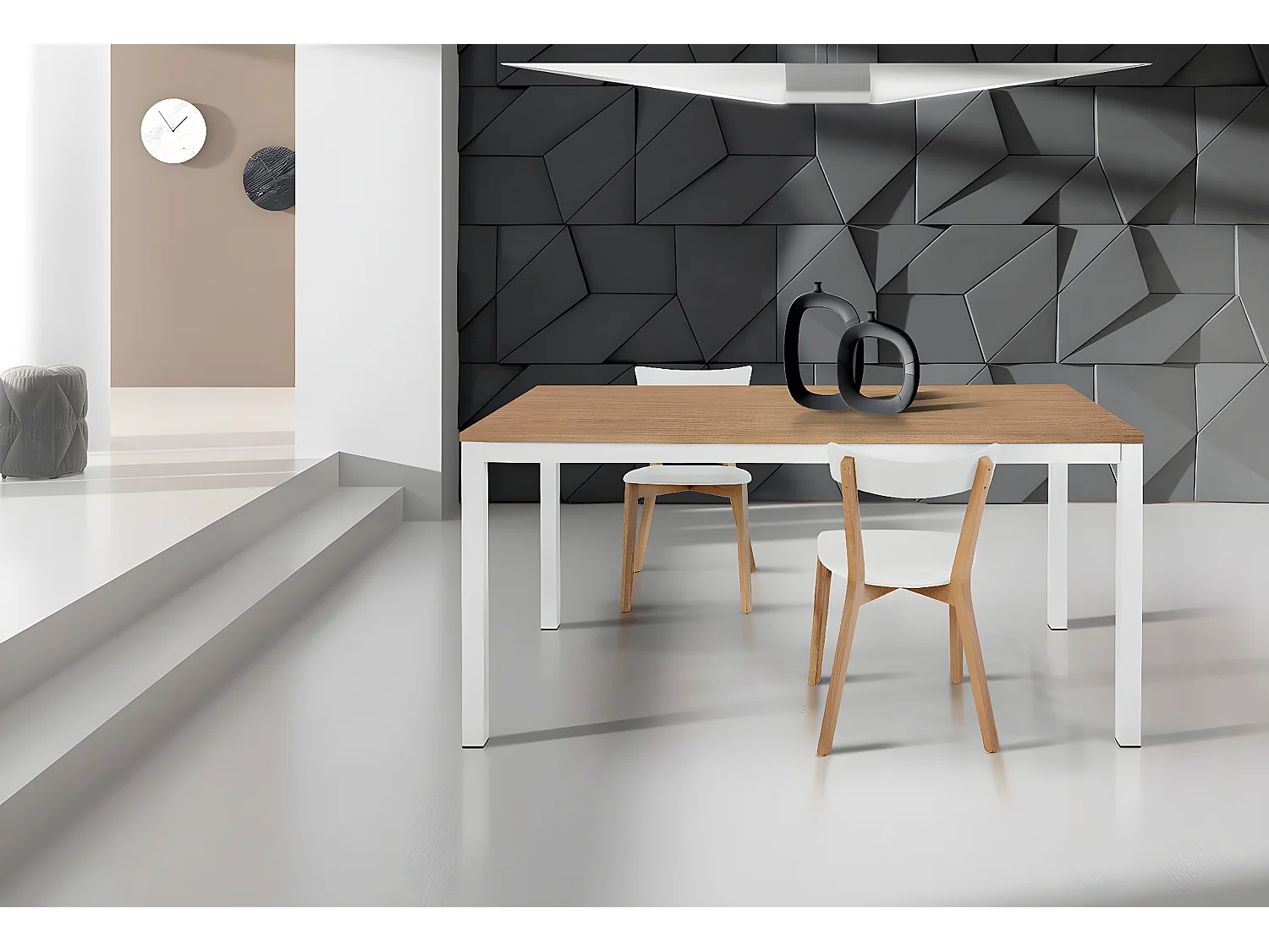 MilaniHome.it - Tavolo Da Pranzo Moderno Di Design Apribile A Libro 90x90/180 Struttura Bianca Piano Rovere Naturale Per Sala Da Pranzodi coloreMarrone