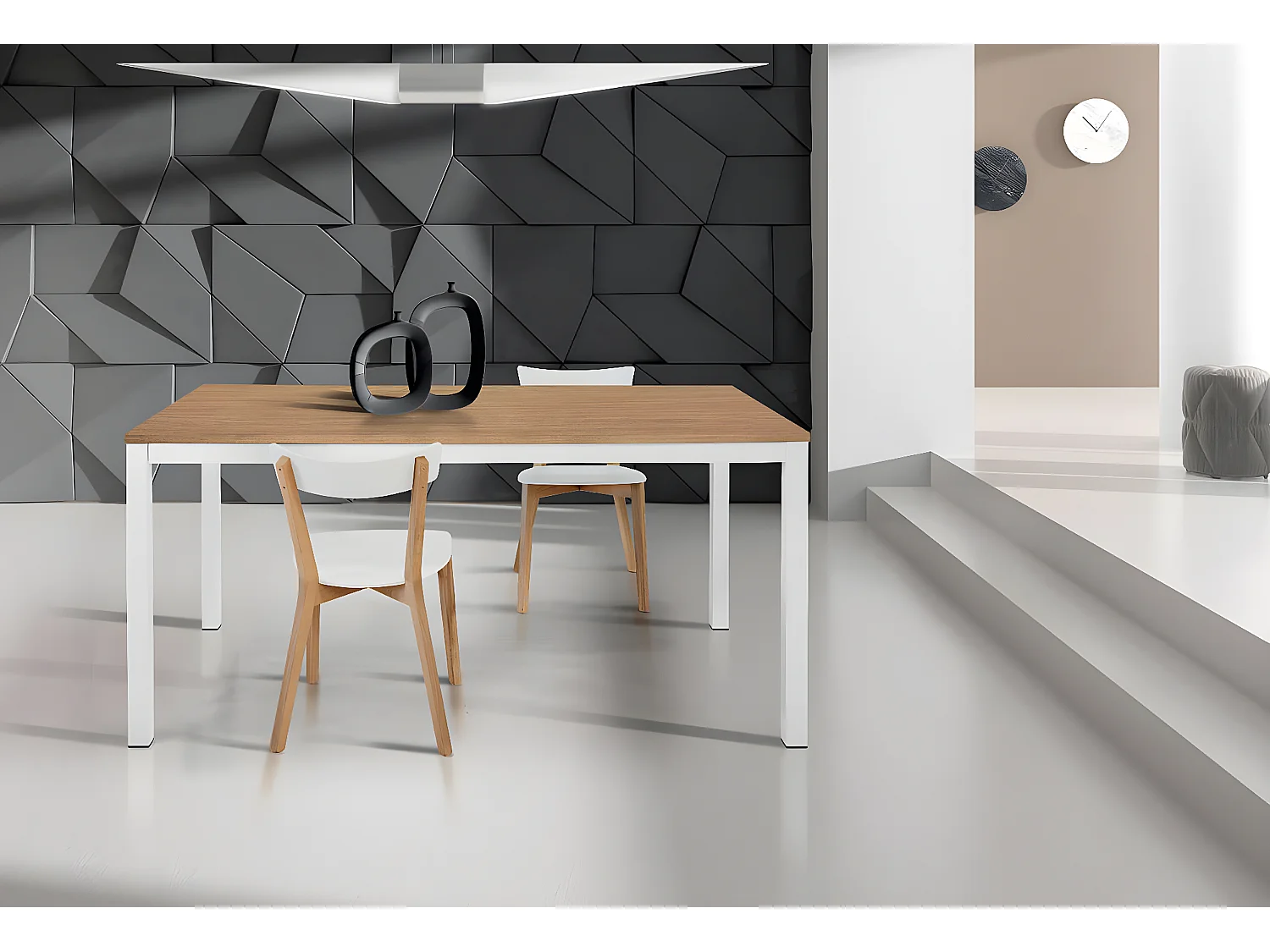 MilaniHome.it - Tavolo Da Pranzo Moderno Di Design Apribile A Libro 90x90/180 Struttura Bianca Piano Rovere Naturale Per Sala Da Pranzodi coloreMarrone