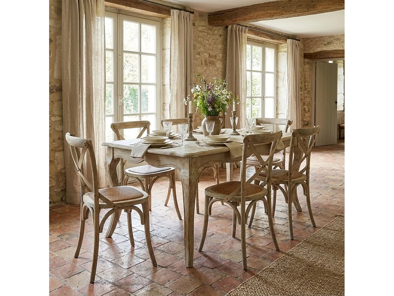 Milani Home - tavolo da pranzo allungabile in legno massiccio, legno naturale, 160 x 100 cm, rustico