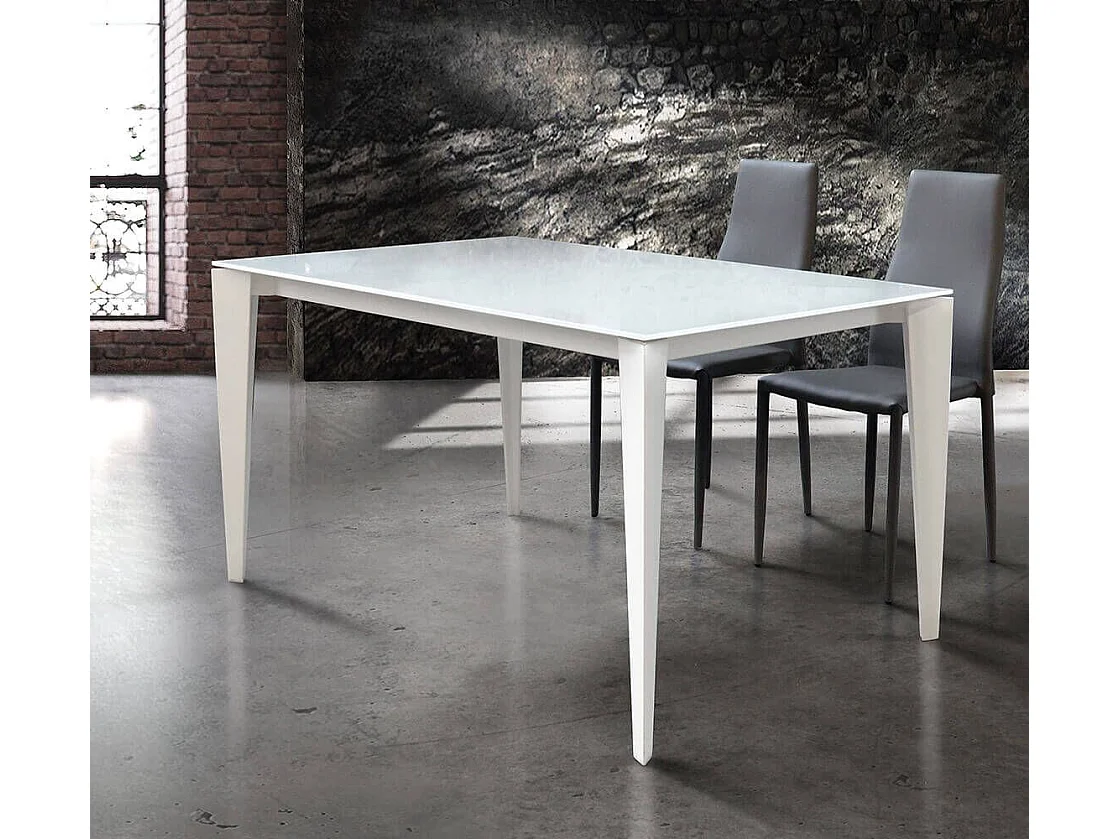 MilaniHome.it - Tavolo Da Pranzo Moderno Di Design Allungabile Cm 90x140/180/220 Bianco Con Piano In Vetro Per Sala Da Pranzo Ristorantedi coloreTrasparente