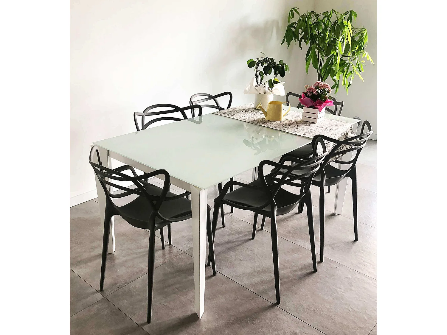 MilaniHome.it - Tavolo Da Pranzo Moderno Di Design Allungabile Cm 90x140/180/220 Bianco Con Piano In Vetro Per Sala Da Pranzo Ristorantedi coloreTrasparente