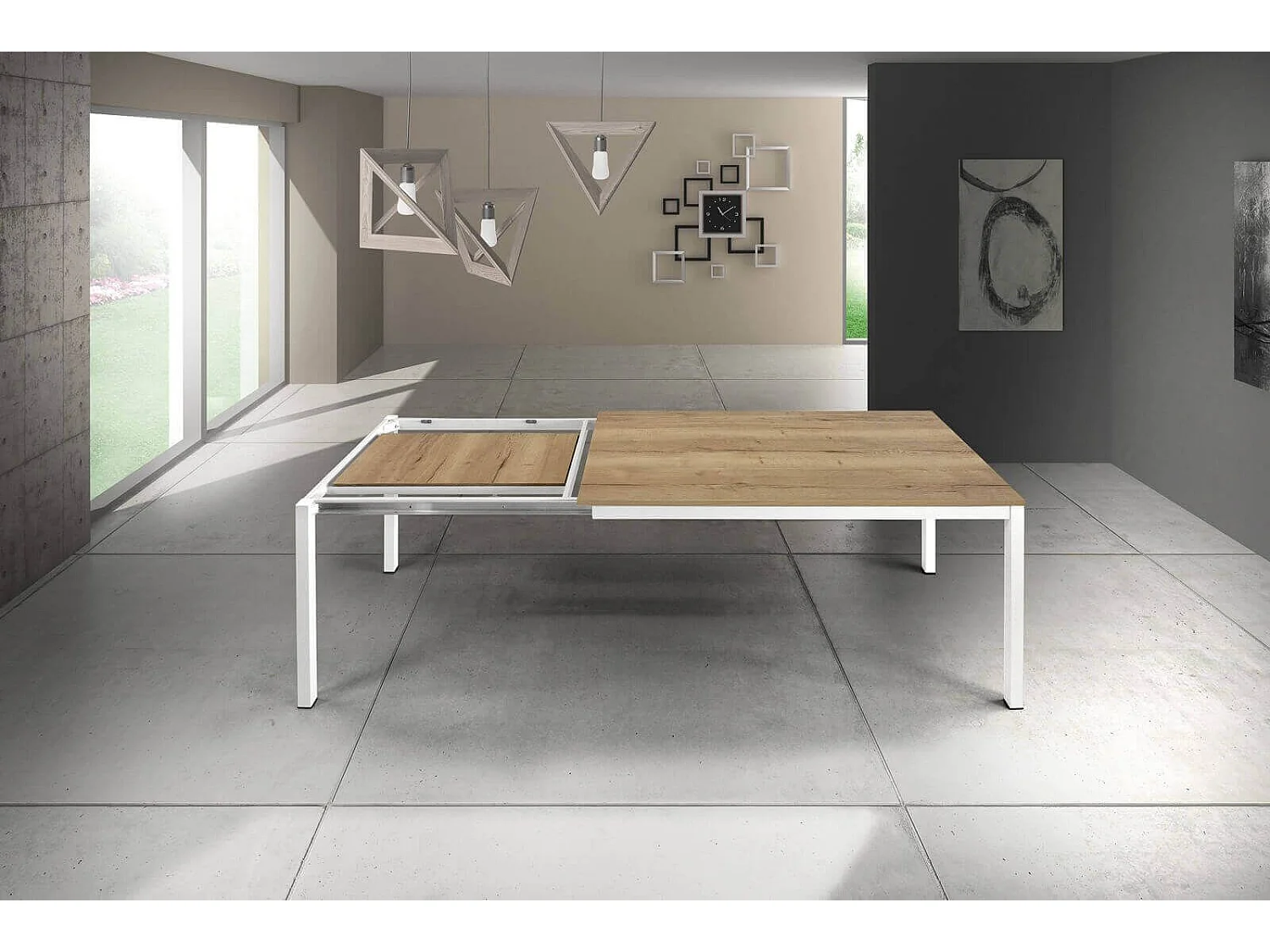 MilaniHome.it - Tavolo Da Pranzo Moderno Di Design Cm 90x140/190 Rovere Nodato Struttura Bianca Piano Naturale Per Sala Da Pranzo Ristorantedi coloreMarrone