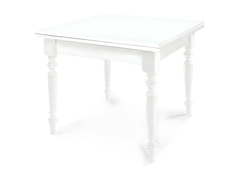 MilaniHome.it - Tavolo Da Pranzo Apribile A Libro Cm 100x100/200 Bianco Gamba Tornita Interno Sala Pranzo Cucina Massello Arte Poveradi coloreBianco
