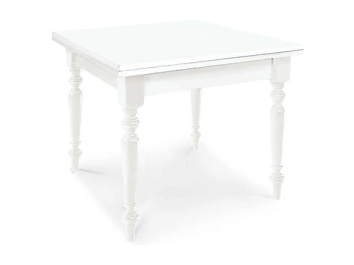 MilaniHome.it - Tavolo Da Pranzo Apribile A Libro Cm 100x100/200 Bianco Gamba Tornita Interno Sala Pranzo Cucina Massello Arte Poveradi coloreBianco