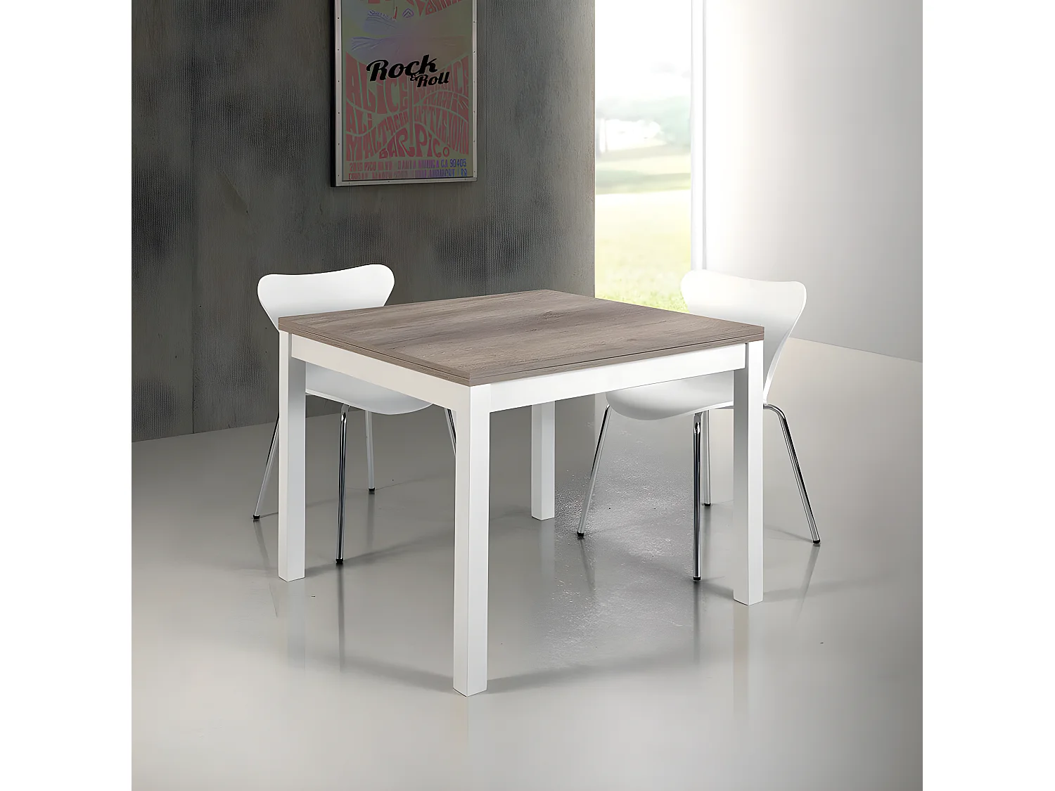 MilaniHome.it - Tavolo Da Pranzo Moderno Di Design Apribile A Libro Cm 90x90/180 Struttura Bianca Piano Tortora Per Sala Da Pranzodi coloreMarrone