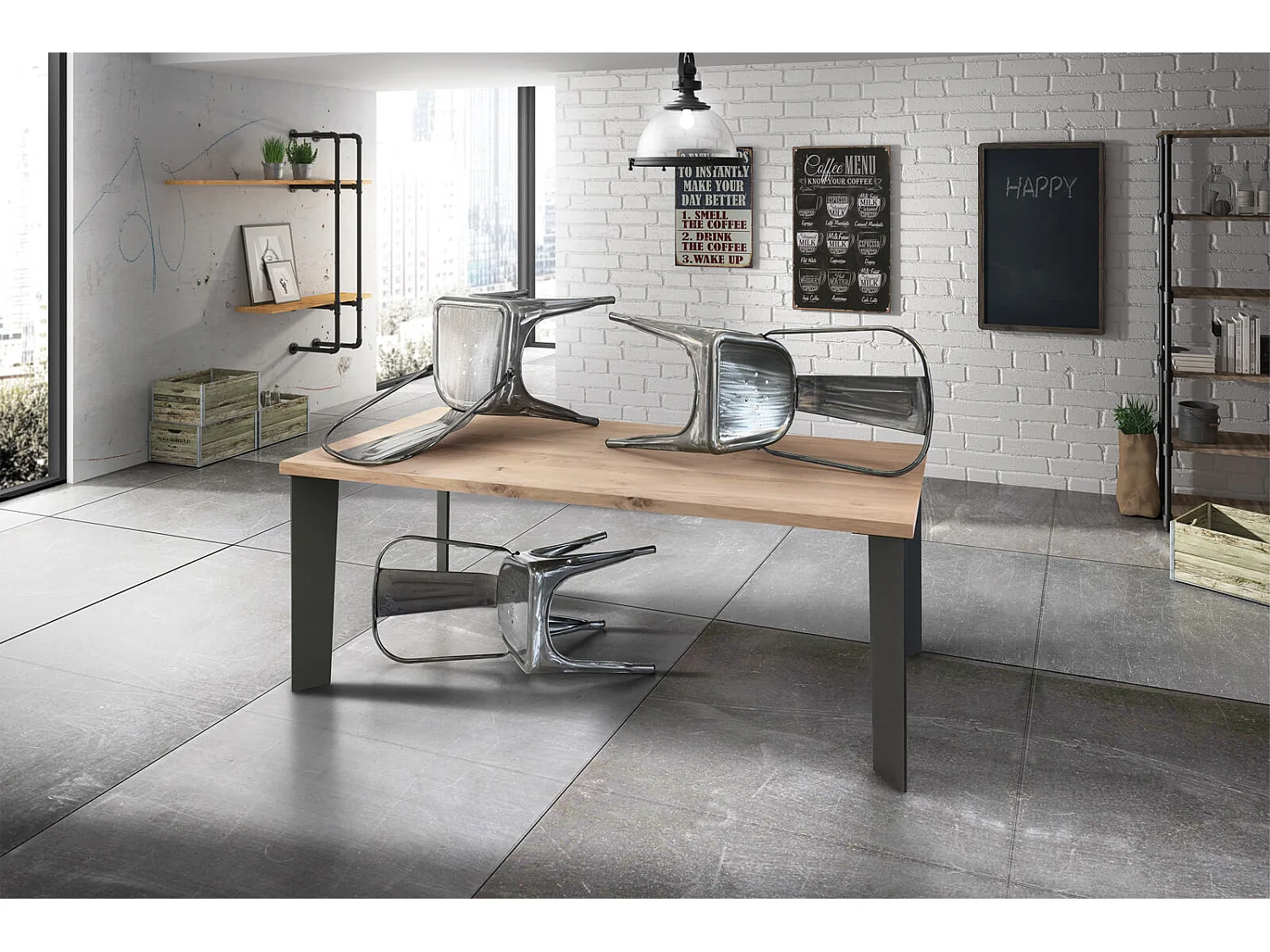 MilaniHome.it - Tavolo Da Pranzo Moderno Di Design Cm 250x100 Rovere Impiallacciato Struttura Nera Piano Naturale Per Sala Da Pranzo Cucinadi coloreMarrone