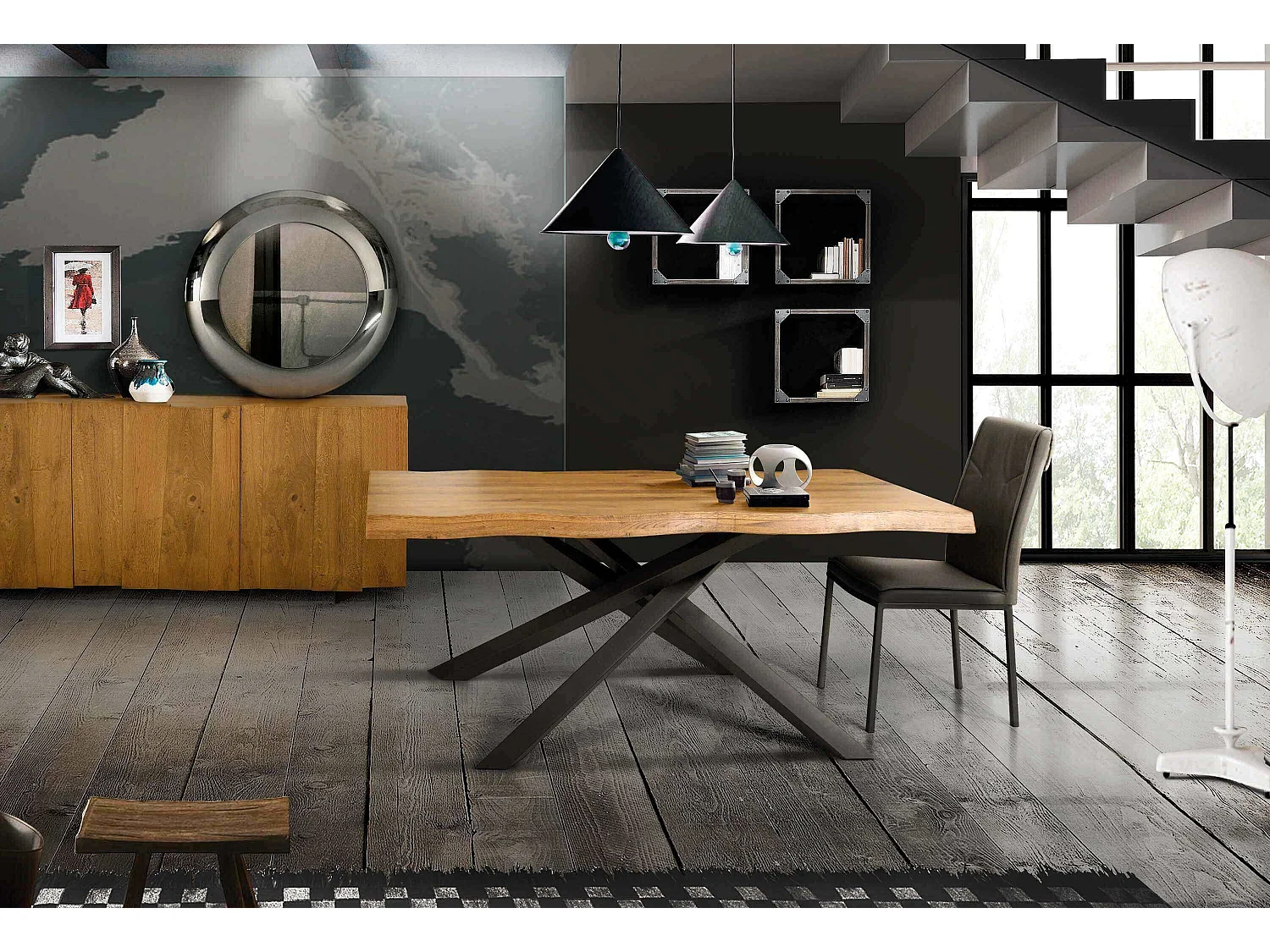 MilaniHome.it - Tavolo Da Pranzo Moderno Piano In Rovere Gambe Incrociate Piano In Legno Design Contemporaneo, Cm 90x160x75 Hdi coloreMarrone