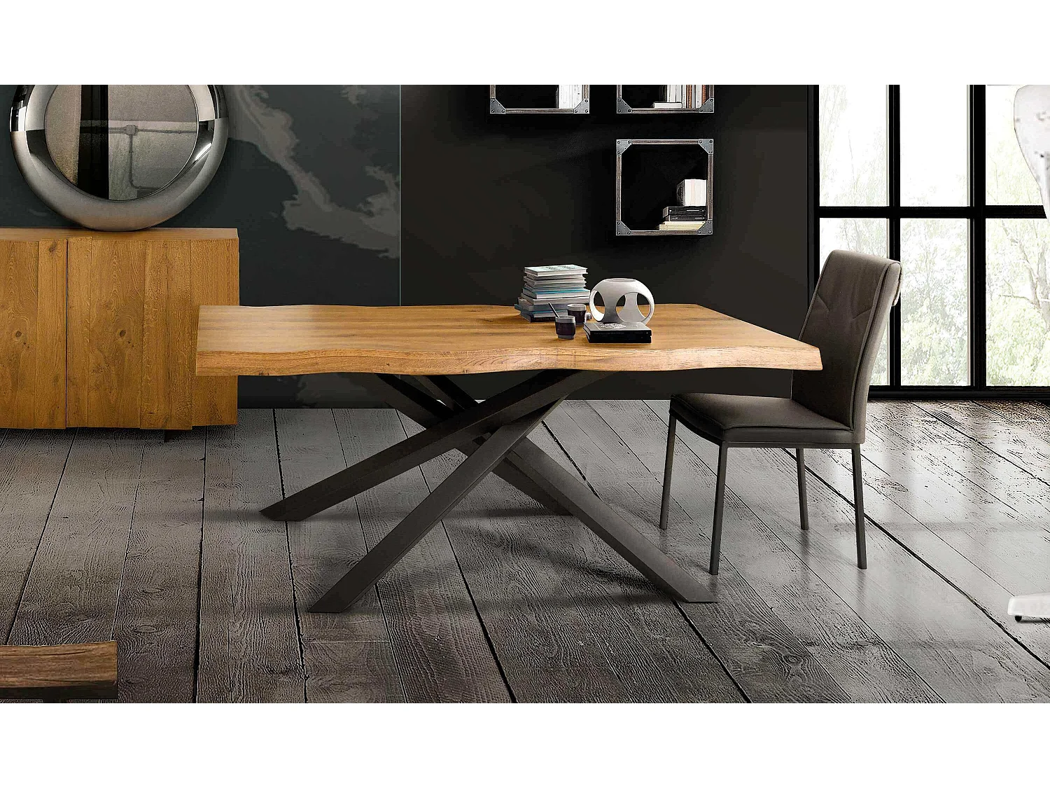 MilaniHome.it - Tavolo Da Pranzo Moderno Piano In Rovere Gambe Incrociate Piano In Legno Design Contemporaneo, Cm 90x160x75 Hdi coloreMarrone