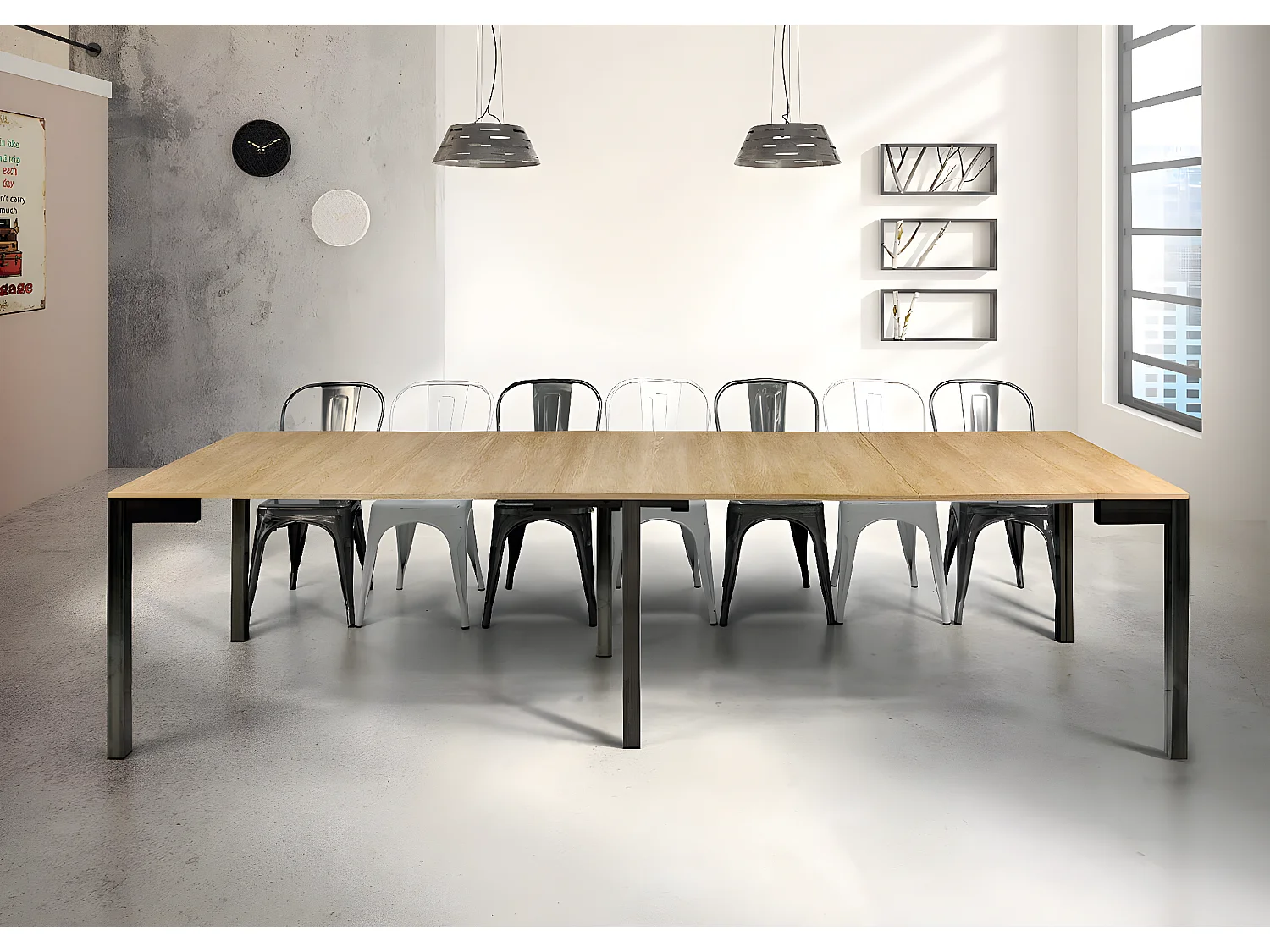 MilaniHome.it - Tavolo Da Pranzo Moderno Di Design A Consolle Cm 90x50/100/150/200/250/300 Struttura Nera Piano Naturale Per Sala Da Pranzodi coloreMarrone