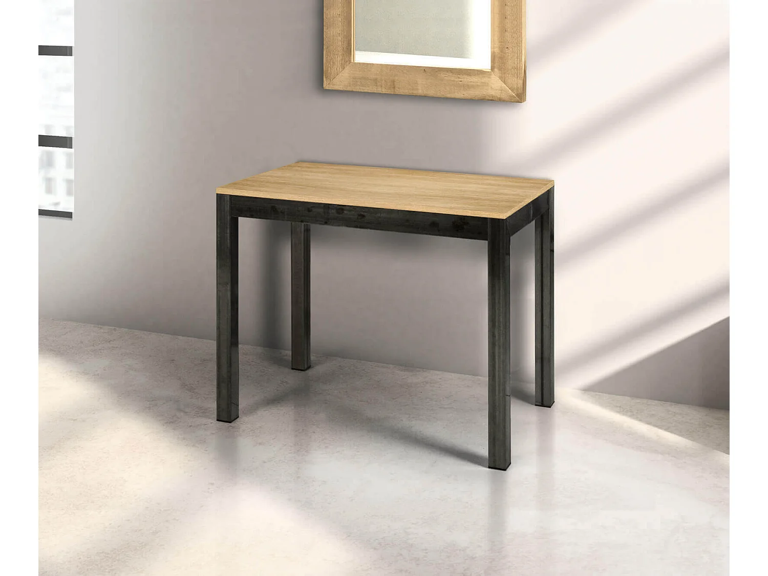 MilaniHome.it - Tavolo Da Pranzo Moderno Di Design A Consolle Cm 90x50/100/150/200/250/300 Struttura Nera Piano Naturale Per Sala Da Pranzodi coloreMarrone