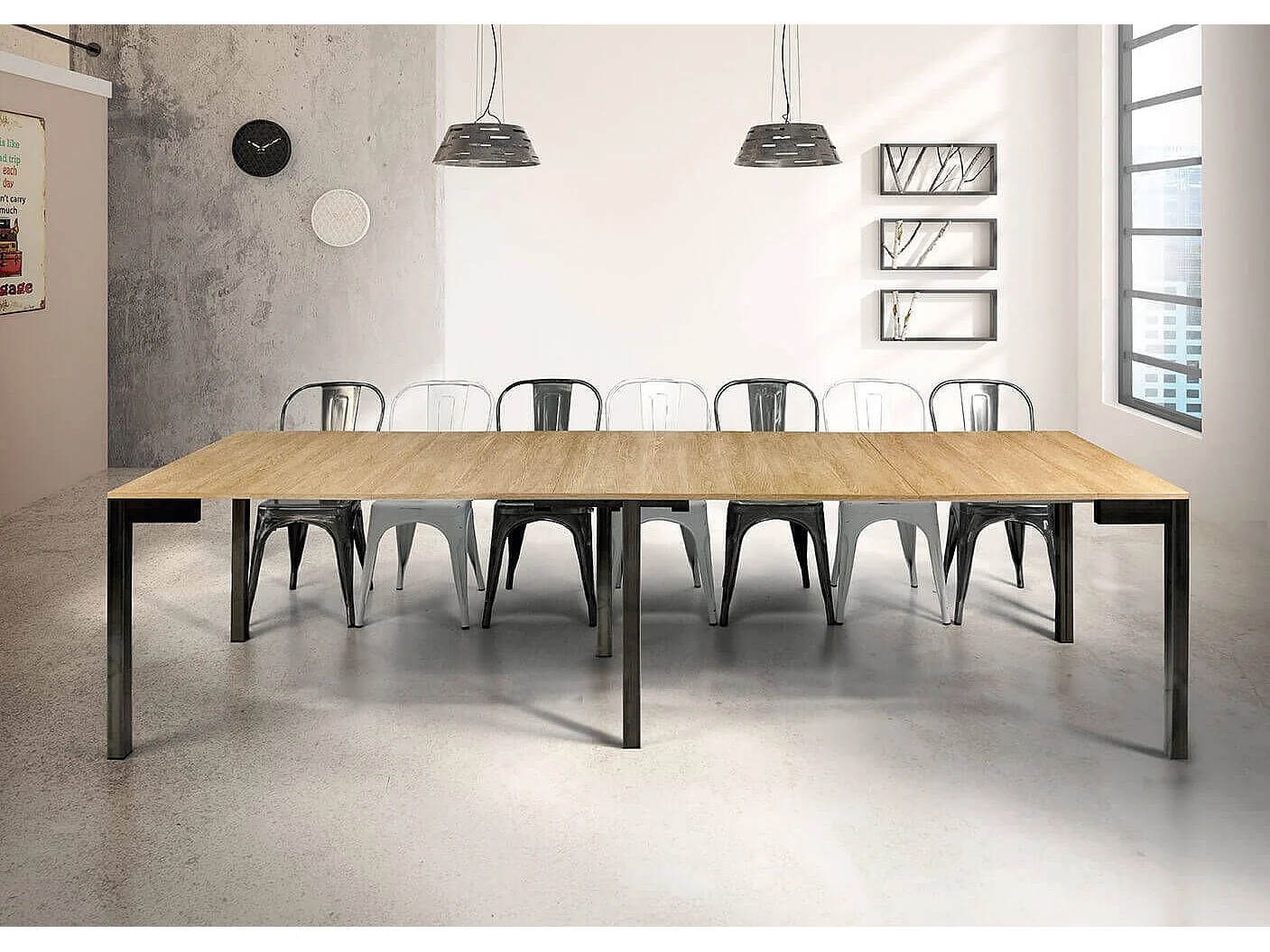 MilaniHome.it - Tavolo Da Pranzo Moderno Di Design A Consolle Cm 90x50/100/150/200/250/300 Struttura Nera Piano Naturale Per Sala Da Pranzodi coloreMarrone