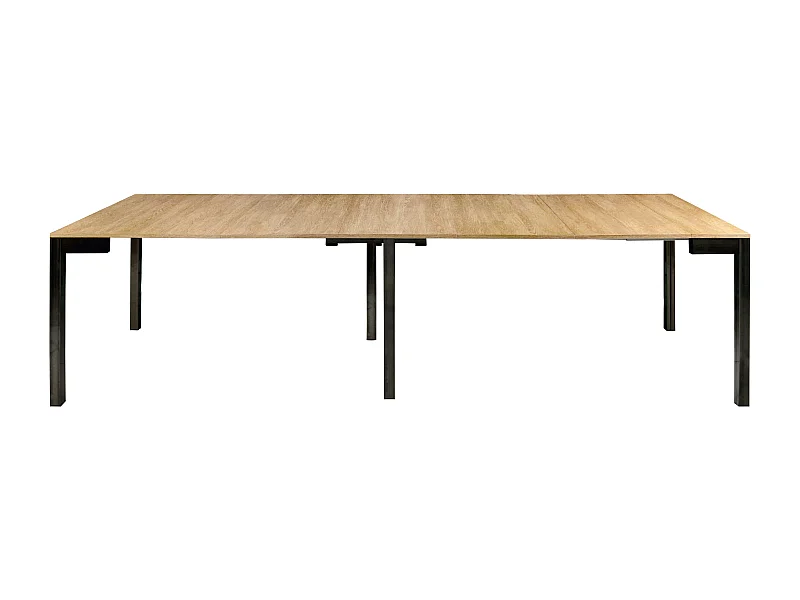 MilaniHome.it - Tavolo Da Pranzo Moderno Di Design A Consolle Cm 90x50/100/150/200/250/300 Struttura Nera Piano Naturale Per Sala Da Pranzodi coloreMarrone