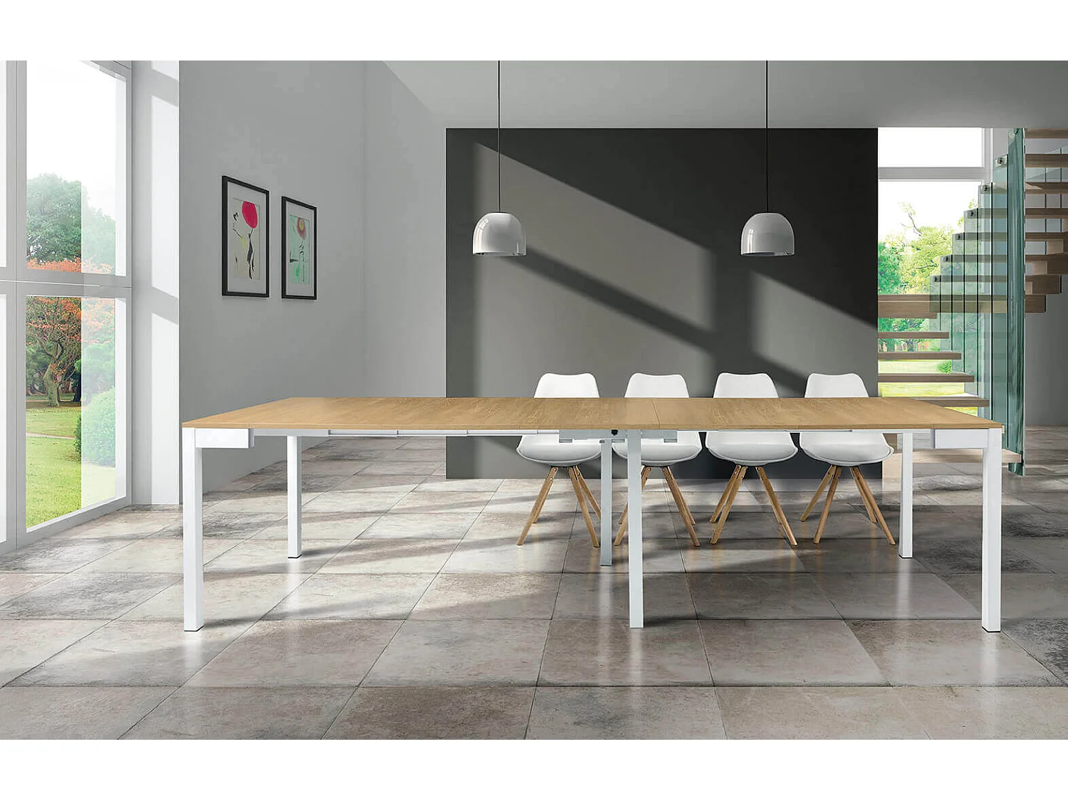 MilaniHome.it - Tavolo Da Pranzo Moderno Di Design A Consolle Cm 90x50/100/150/200/250/300 Struttura Bianca Piano Naturale Per Sala Da Pranzodi coloreMarrone