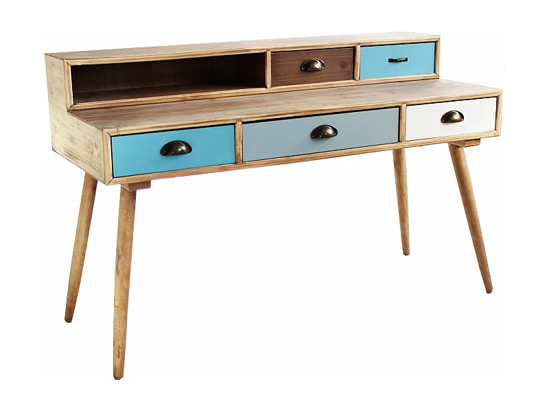 MilaniHome.it - Scrivania Scrittoio Consolle Stile Industriale Cm 120x50x79 H Con 5 Cassetti E Scomparto Per Interno Sala Studio Ufficiodi coloreMulticolor