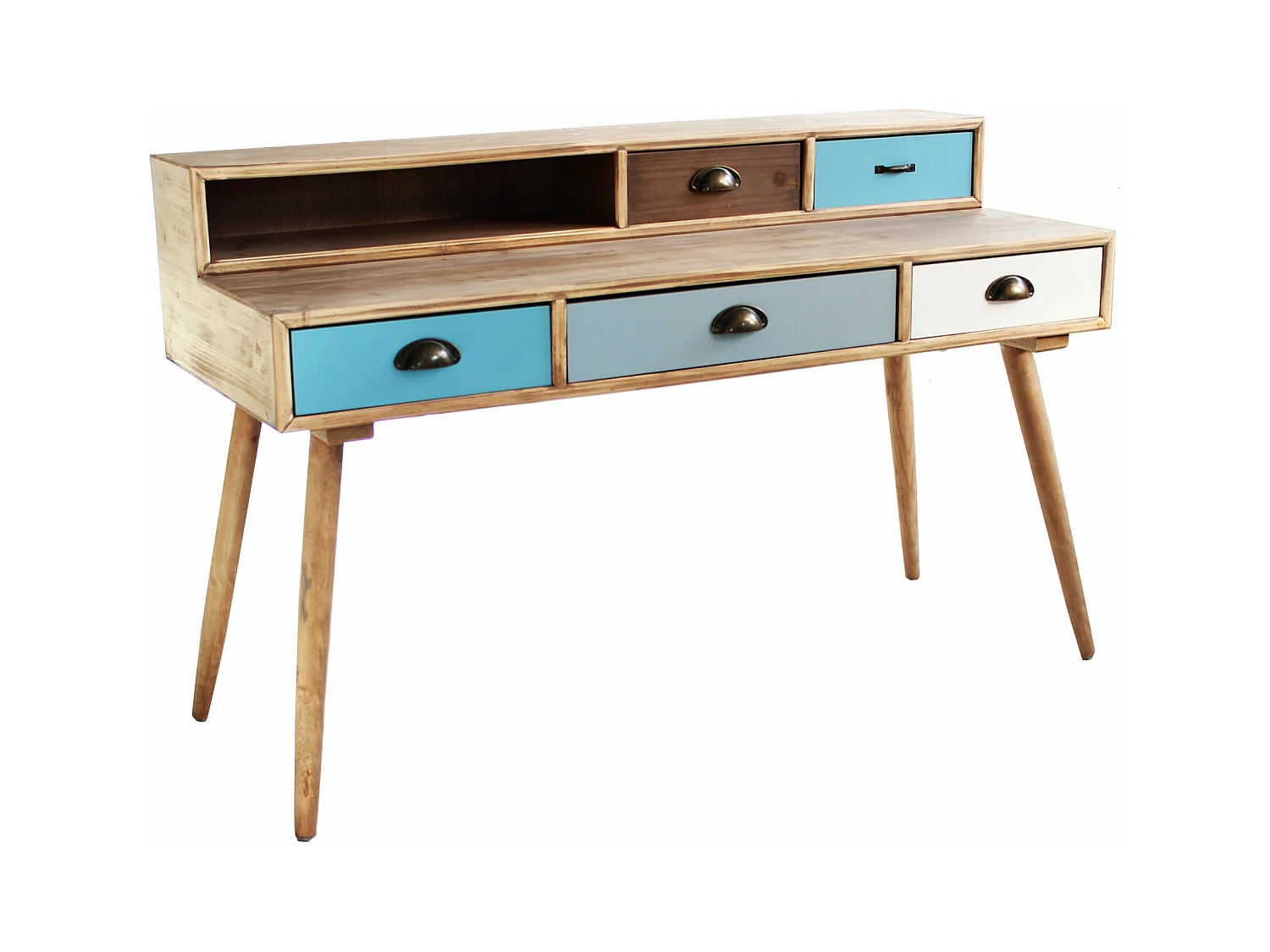 MilaniHome.it - Scrivania Scrittoio Consolle Stile Industriale Cm 120x50x79 H Con 5 Cassetti E Scomparto Per Interno Sala Studio Ufficiodi coloreMulticolor