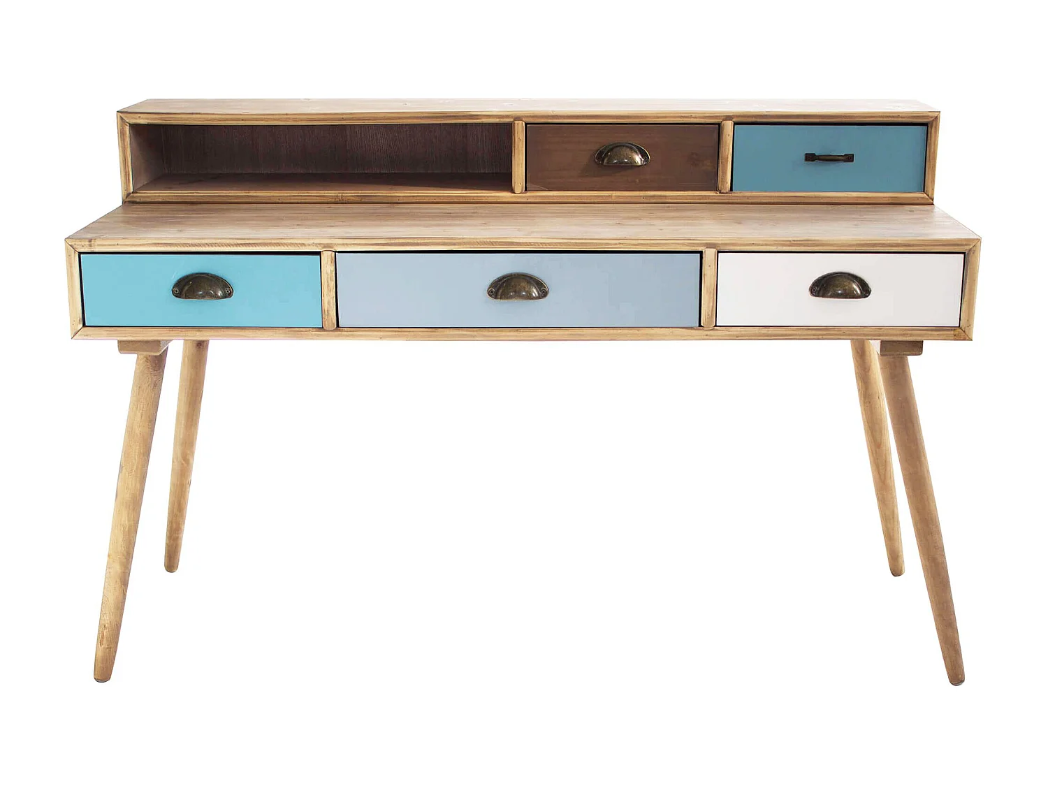 MilaniHome.it - Scrivania Scrittoio Consolle Stile Industriale Cm 120x50x79 H Con 5 Cassetti E Scomparto Per Interno Sala Studio Ufficiodi coloreMulticolor