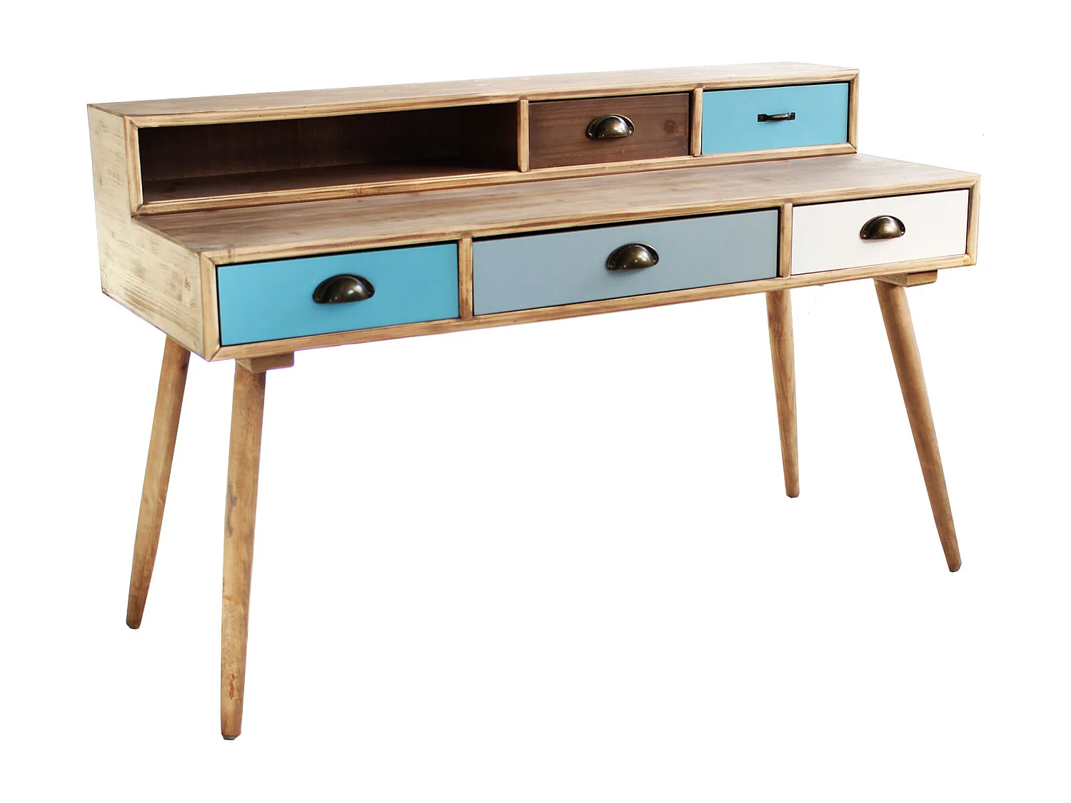 MilaniHome.it - Scrivania Scrittoio Consolle Stile Industriale Cm 120x50x79 H Con 5 Cassetti E Scomparto Per Interno Sala Studio Ufficiodi coloreMulticolor