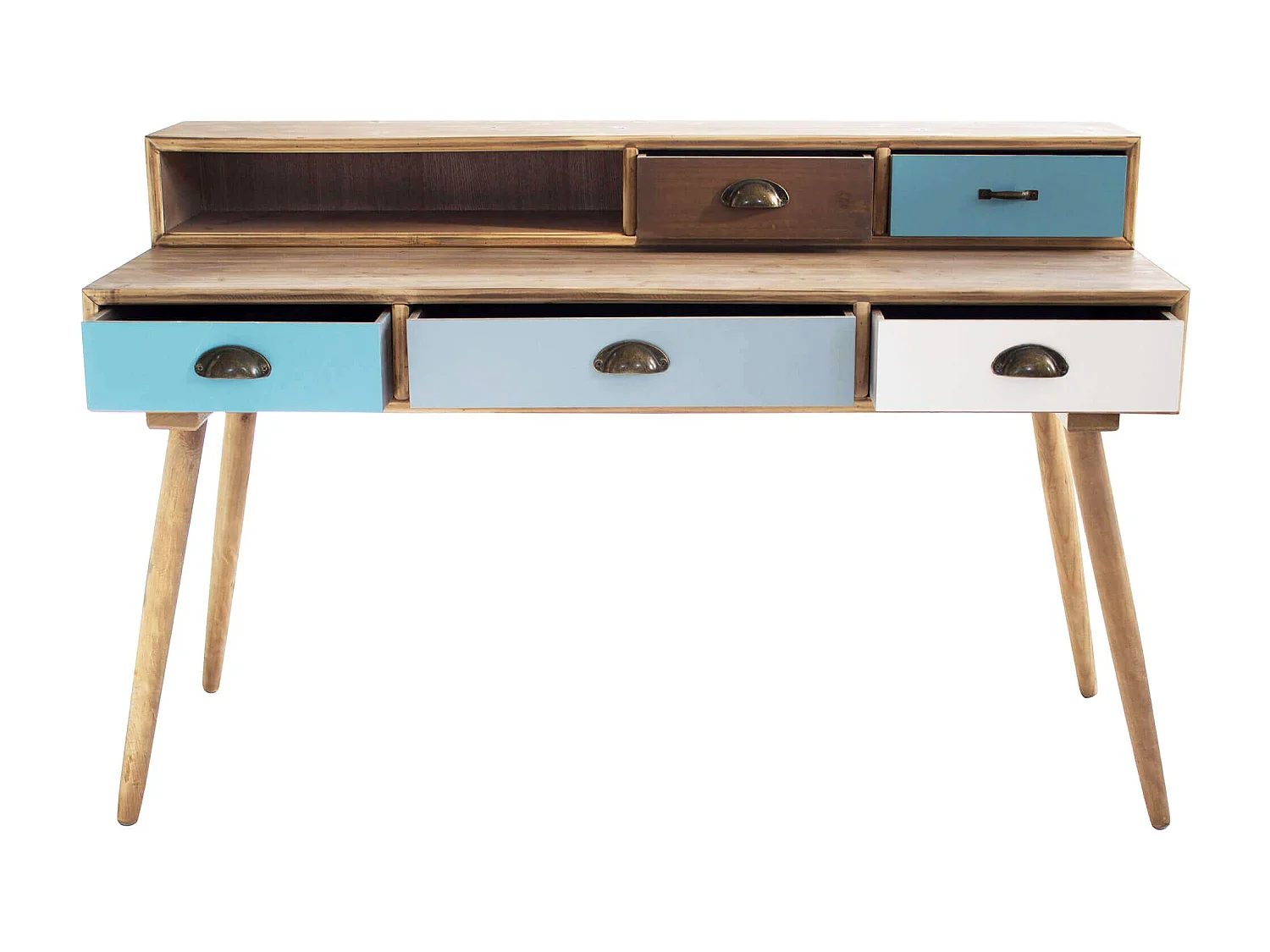 Milani Home - Scrivania Scrittoio Consolle Stile Industriale Cm 120x50x79 H Con 5 Cassetti E Scomparto Per Interno Sala Studio Ufficio - Multicolor