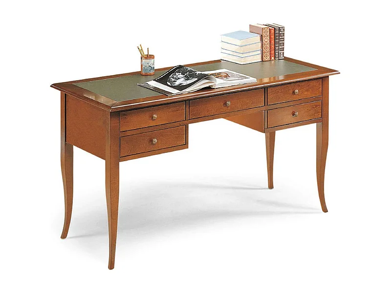 MilaniHome.it - Scrittoio Piano In Pelle Tinta Noce 130x65x81 Per Interno Sala Da Pranzo Salotto Cucina Ufficio Massello Arte Poveradi coloreTinta noce