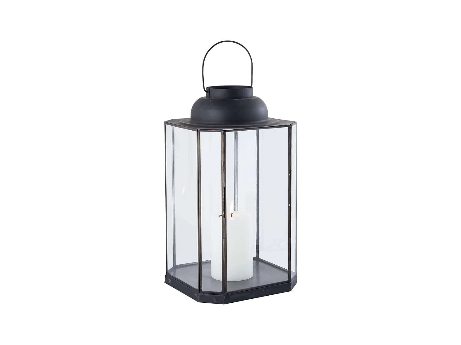 MilaniHome.it - Lanterna In Vetro E Metallo Di Design Moderno Stile Minimalista Portacandela, Cm 27x27x49,5 Hdi coloreAntracite