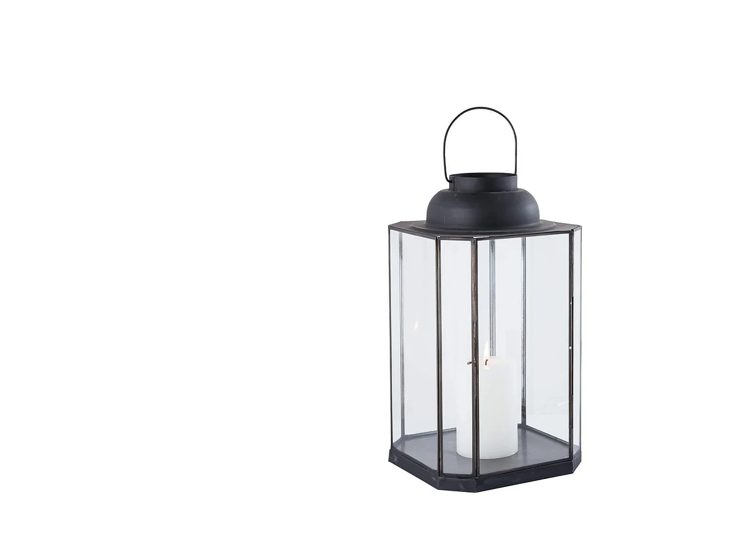 MilaniHome.it - Lanterna In Vetro E Metallo Di Design Moderno Stile Minimalista Portacandela, Cm 27x27x49,5 Hdi coloreAntracite