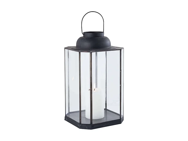 MilaniHome.it - Lanterna In Vetro E Metallo Di Design Moderno Stile Minimalista Portacandela, Cm 27x27x61,5 Hdi coloreAntracite