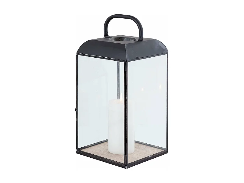 MilaniHome.it - Lanterna In Vetro E Metallo Di Design Moderno Stile Minimalista Portacandela, Cm 19,5x19,5x44 Hdi coloreAntracite