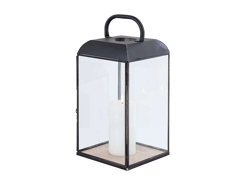 MilaniHome.it - Lanterna In Vetro E Metallo Di Design Moderno Stile Minimalista Portacandela, Cm 19,5x19,5x44 Hdi coloreAntracite