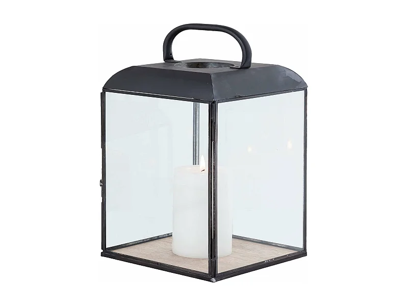 MilaniHome.it - Lanterna In Vetro E Metallo Di Design Moderno Stile Minimalista Portacandela, Cm 19,5x19,5x34 Hdi coloreAntracite