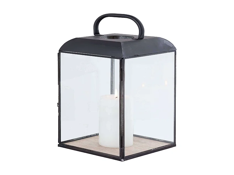 MilaniHome.it - Lanterna In Vetro E Metallo Di Design Moderno Stile Minimalista Portacandela, Cm 19,5x19,5x34 Hdi coloreAntracite