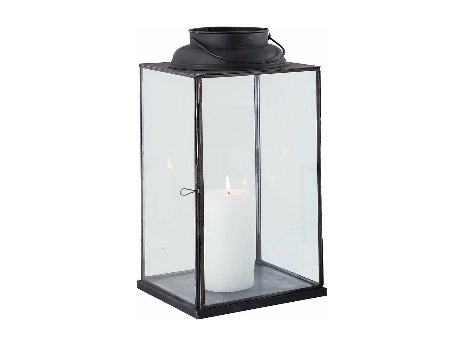 MilaniHome.it - Lanterna In Vetro E Metallo Di Design Moderno Stile Minimalista Portacandela, Cm 14,5x14,5x25 Hdi coloreAntracite