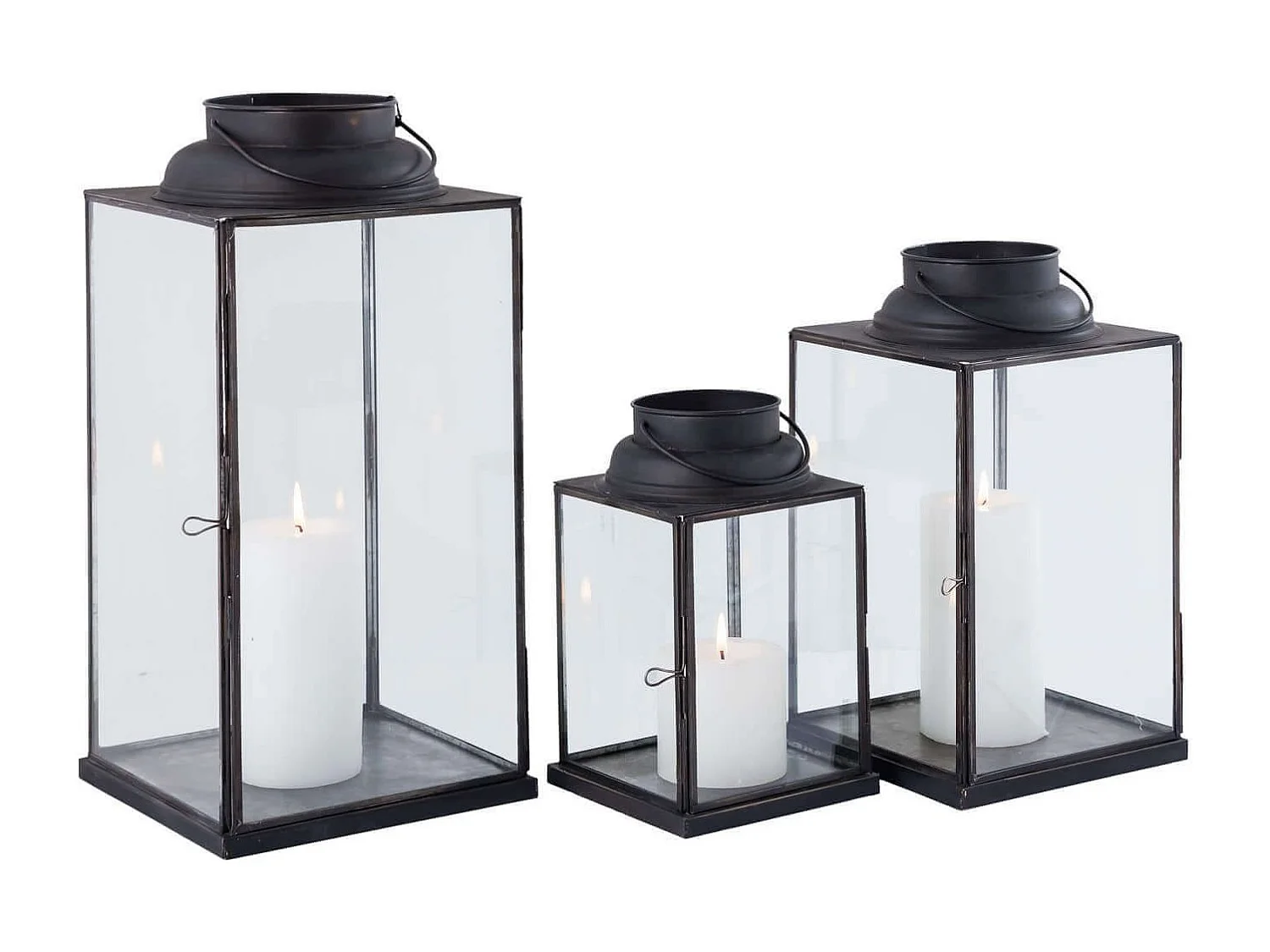 MilaniHome.it - Lanterna In Vetro E Metallo Di Design Moderno Stile Minimalista Portacandela, Cm 14,5x14,5x25 Hdi coloreAntracite