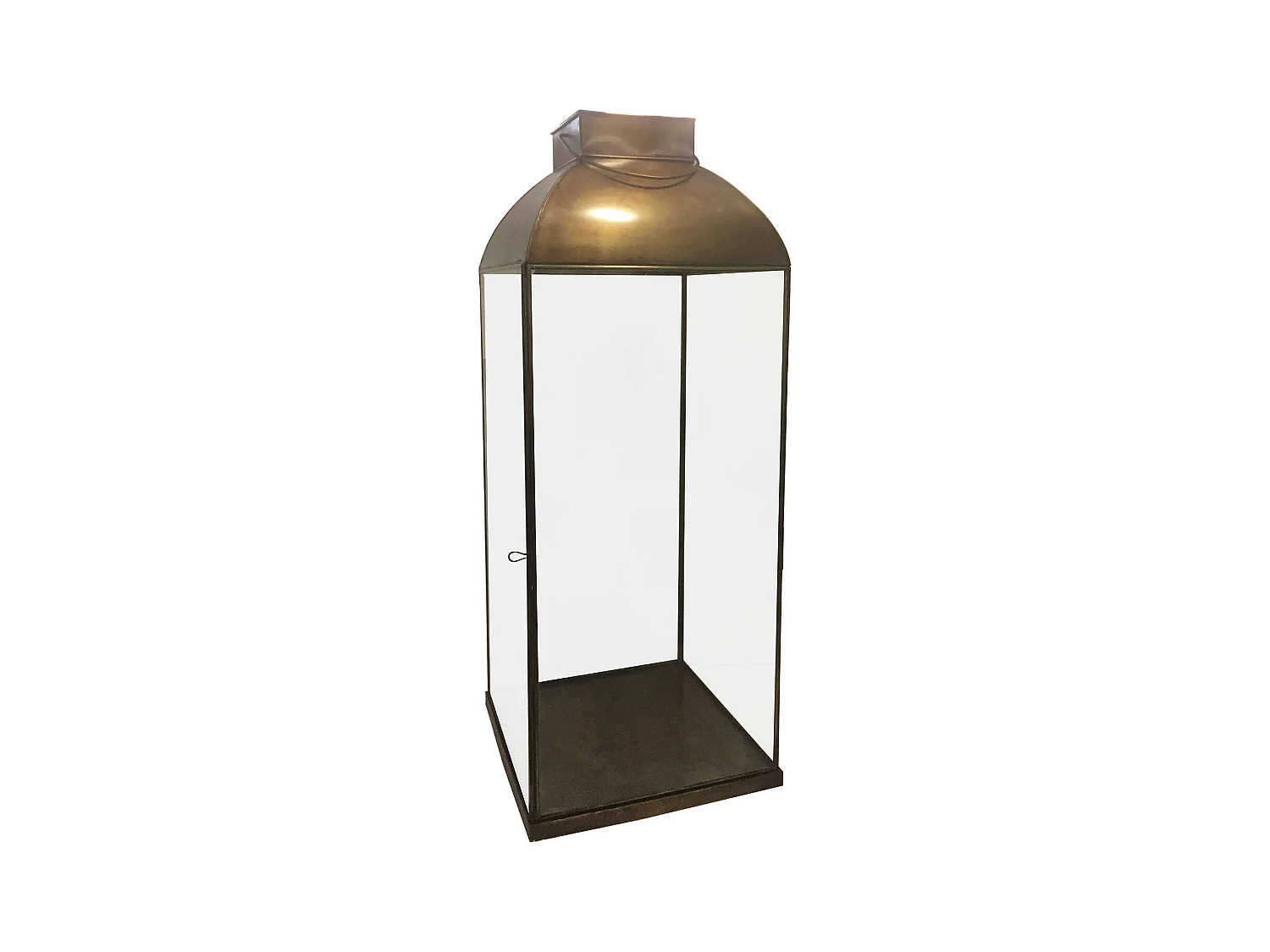 MilaniHome.it - Lanterna In Vetro E Metallo Di Design Moderno Stile Vintage Portacandela Ottone Antico, Cm 25x25x70 Hdi coloreOttone antico