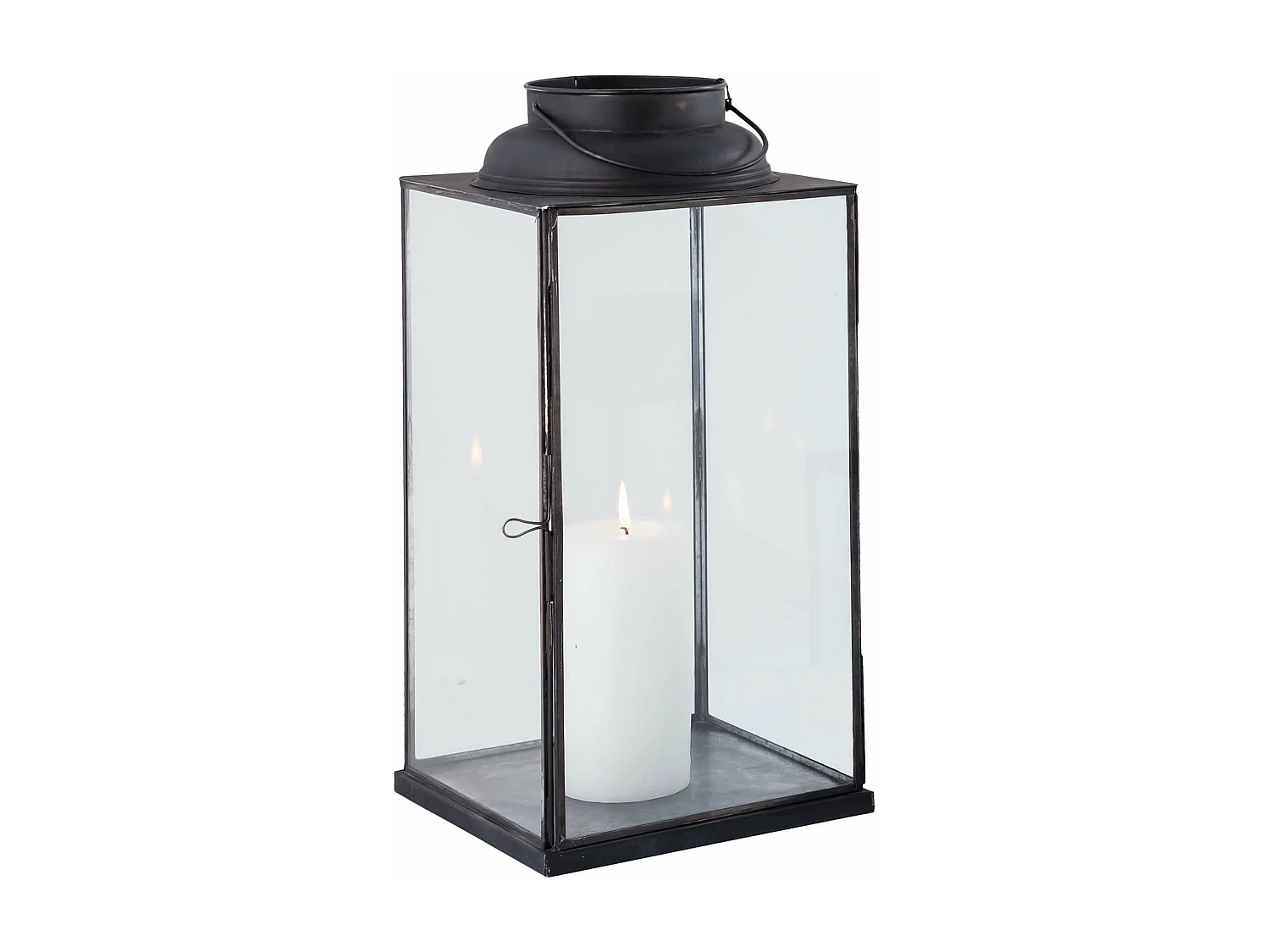 MilaniHome.it - Lanterna In Vetro E Metallo Di Design Moderno Stile Minimalista Portacandela, Cm 20,5x20,5x44 Hdi coloreAntracite