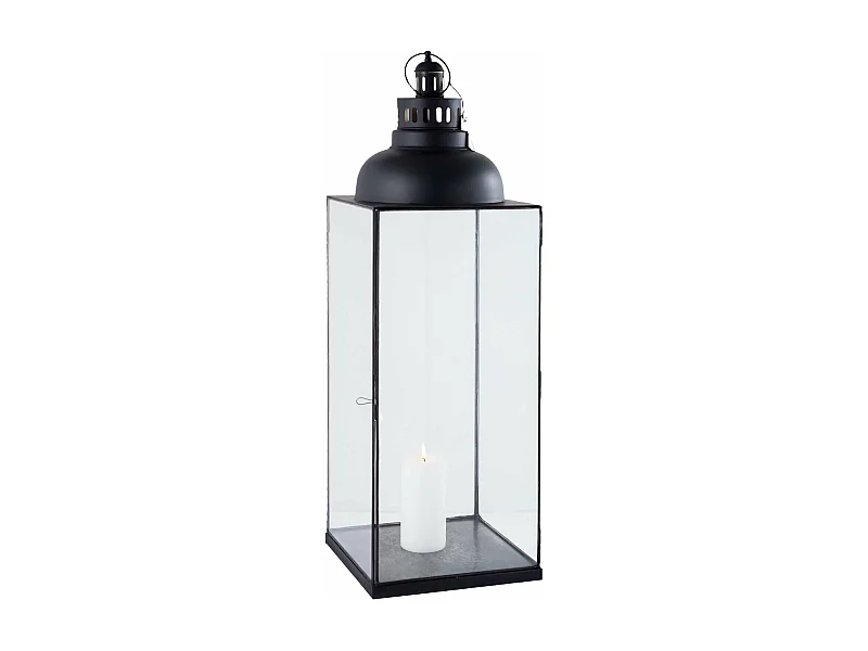 MilaniHome.it - Lanterna In Vetro E Metallo Di Design Moderno Stile Minimalista Portacandela, Cm 29x29x89 Hdi coloreAntracite