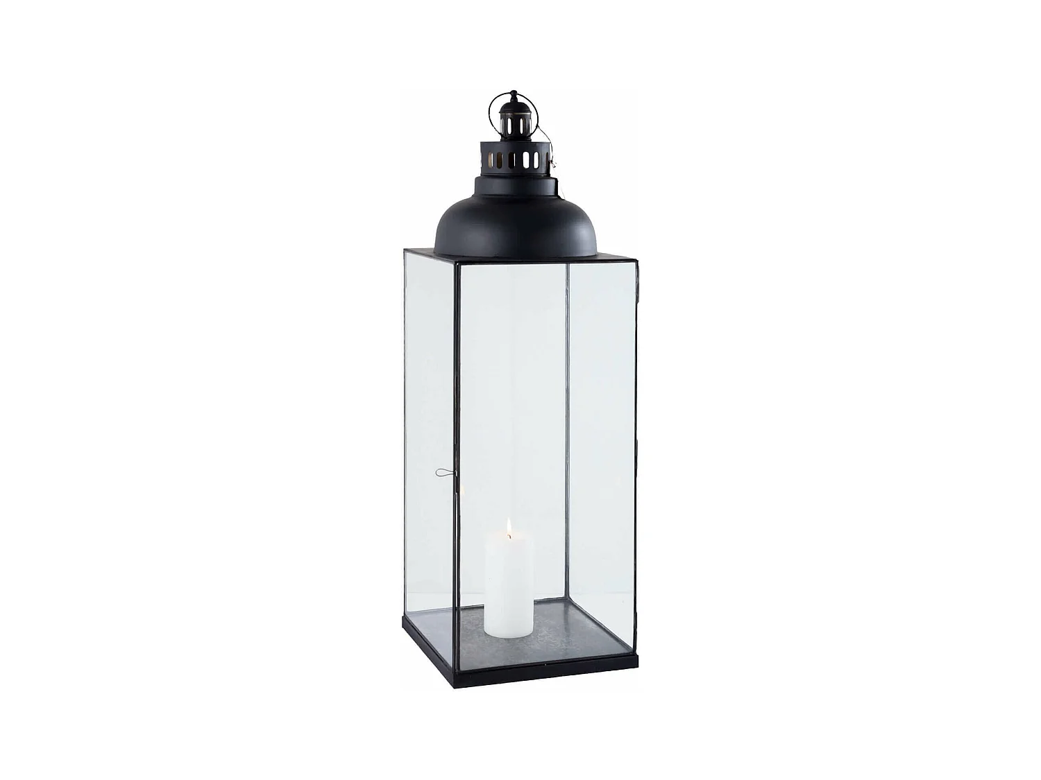 MilaniHome.it - Lanterna In Vetro E Metallo Di Design Moderno Stile Minimalista Portacandela, Cm 29x29x89 Hdi coloreAntracite