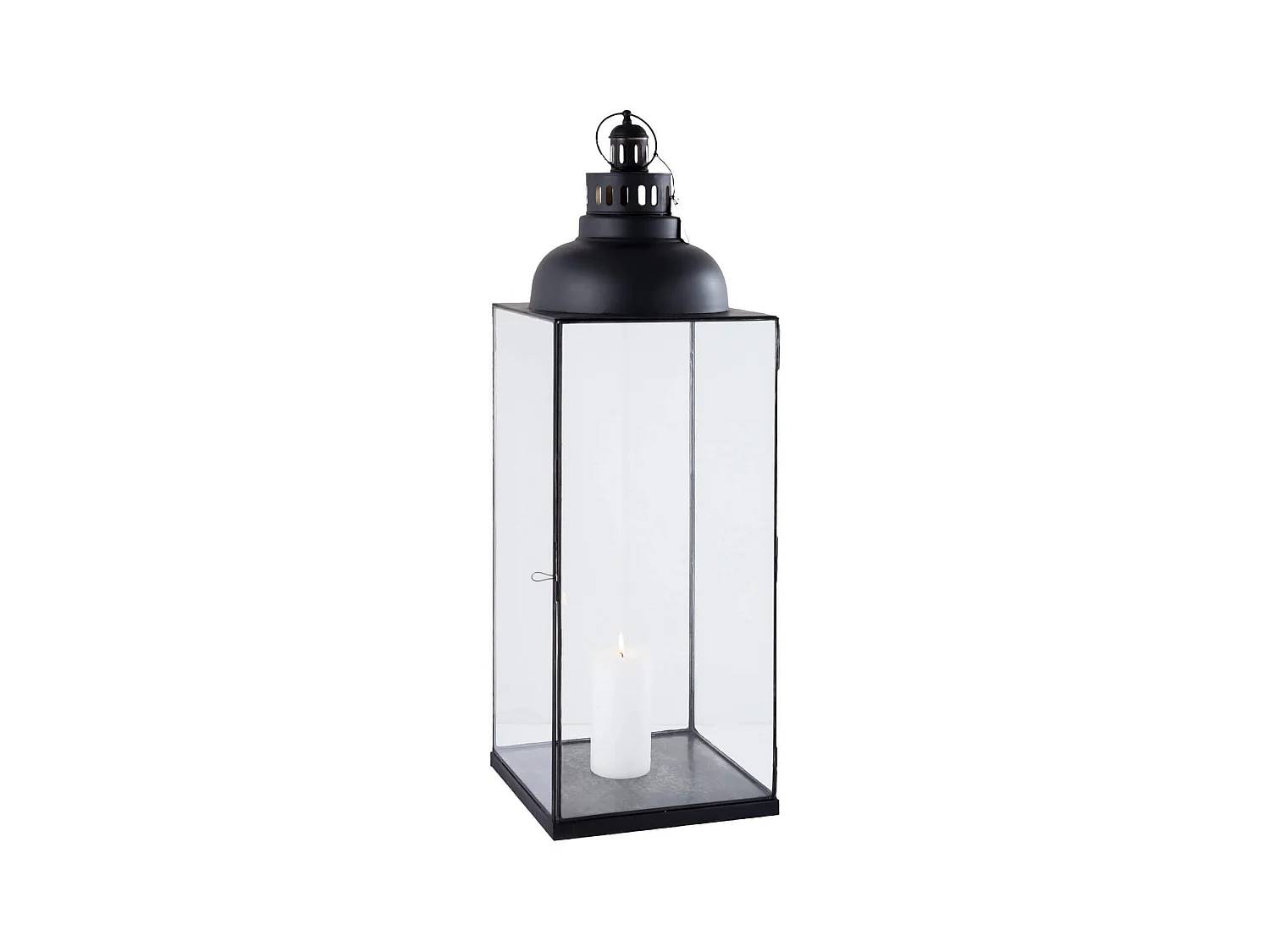 MilaniHome.it - Lanterna In Vetro E Metallo Di Design Moderno Stile Minimalista Portacandela, Cm 29x29x89 Hdi coloreAntracite