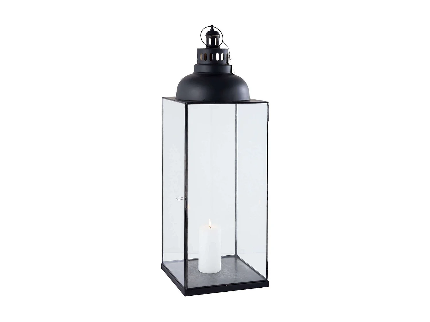 MilaniHome.it - Lanterna In Vetro E Metallo Di Design Moderno Stile Minimalista Portacandela, Cm 29x29x89 Hdi coloreAntracite