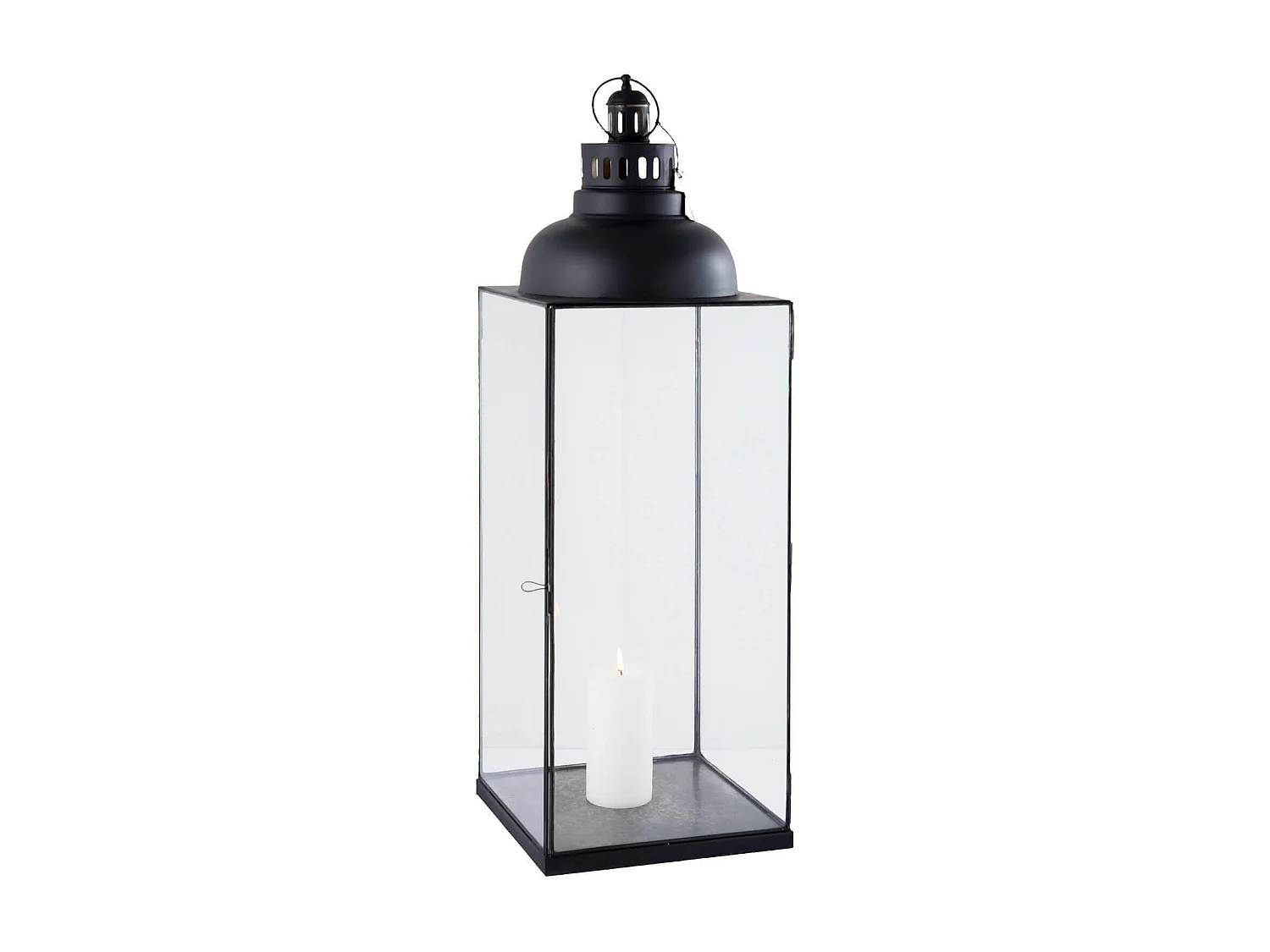 MilaniHome.it - Lanterna In Vetro E Metallo Di Design Moderno Stile Minimalista Portacandela, Cm 29x29x89 Hdi coloreAntracite