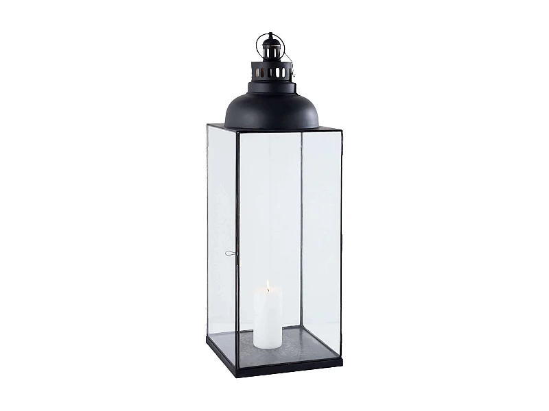 MilaniHome.it - Lanterna In Vetro E Metallo Di Design Moderno Stile Minimalista Portacandela, Cm 29x29x89 Hdi coloreAntracite