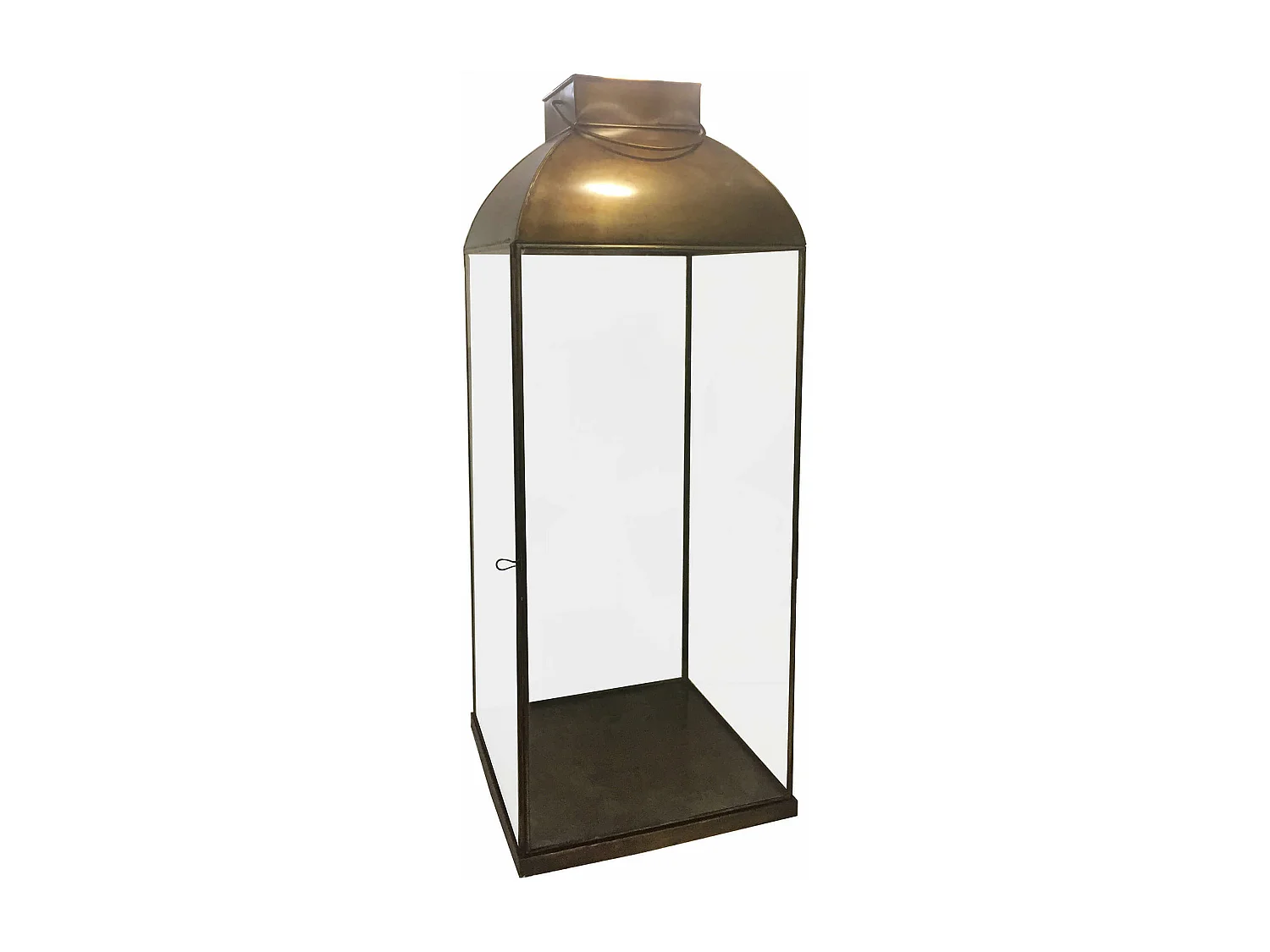 MilaniHome.it - Lanterna In Vetro E Metallo Di Design Moderno Stile Vintage Portacandela Ottone Antico, Cm 20x20x58 Hdi coloreOttone antico